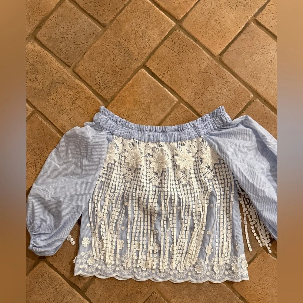 Alexis Off The Shoulder Striped White Blue Blouse
